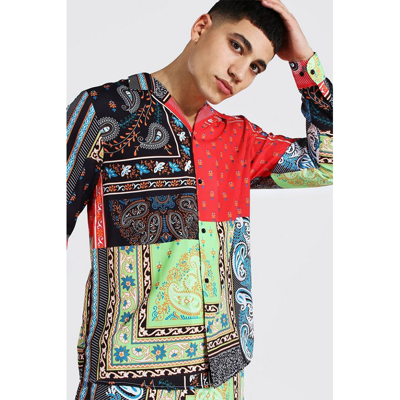 

Playful tribal men's long sleeved shirt high quality comfortable fit fashion retro style travel office entertainment, White;black