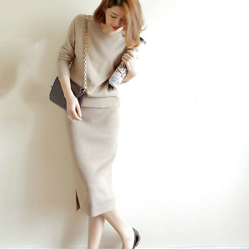 

Two Piece Dress female cashmere sweater, two pieces, put together with sweater and hip knitting skirt, women' fashions, FIMZ, 1# packing bag