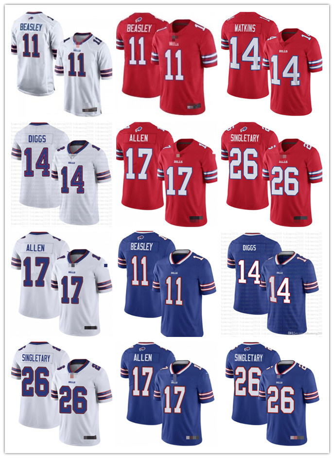 

Mens Womens Youth BuffaloBills14 Stefon Diggs 17 Josh Allen 26 Devin Singletary 11 Cole Beasley White Red Blue Football Jerseys, Colour