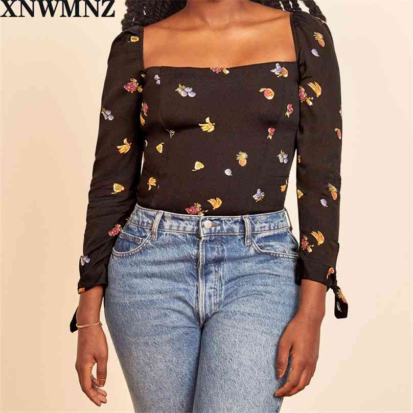 

women Vintage Slim Elastic Tops France Floral Print black female blouse Elegant blusas mujer de moda cuff ties chic 210520
