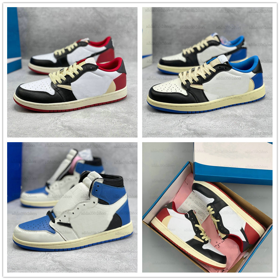 

Travis Scott x Fragment x 1 Low Basketball Sports Shoes TS White Black University Red Military Blue 1s High OG SP Cactus Jack Designer Sneakers
