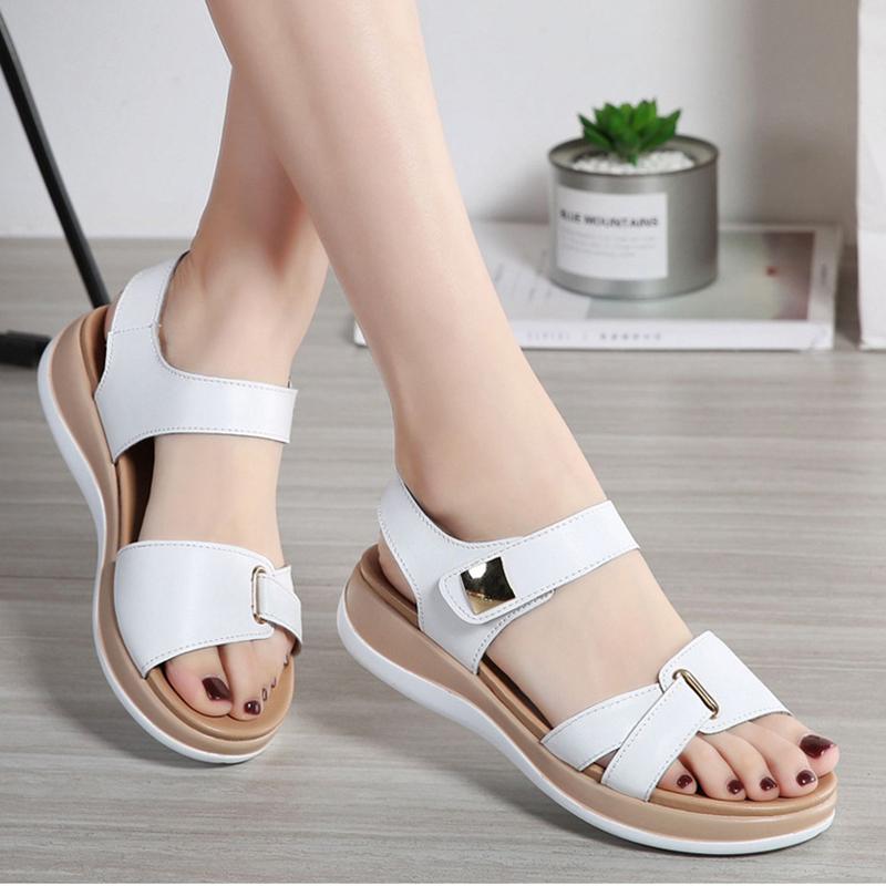 

Sandals Fashion Women Platform Real Leather Ladies Comfortable Casual Flats Open Toe Beach Shoes Footwear Sandalias De Mujer, Black