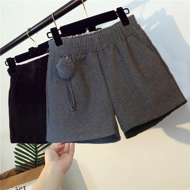 

Women Shorts Winter Spring Warm High Waist Wide Leg Korean Ladies Solid Color Loose Feminino Woman Women, 8868-black