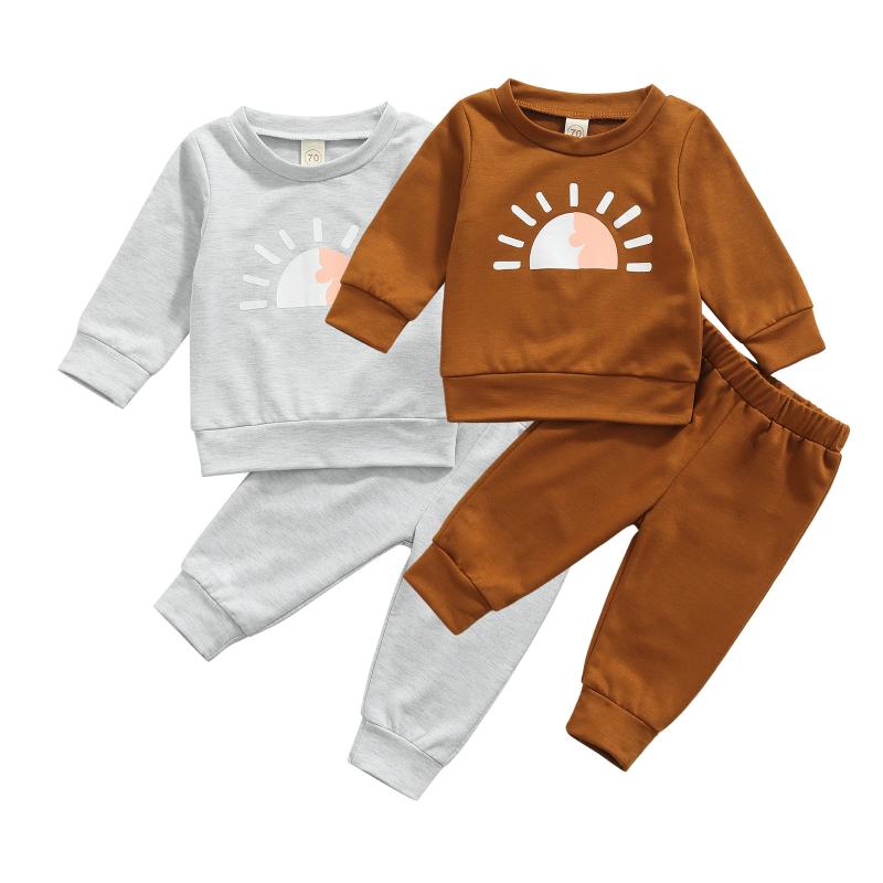 

Clothing Sets Autumn Outfits For Toddler Baby Long Sleeve Sun Print Pullover Tops Pants Spring Girls Boys Clothes Set 0-24M, White