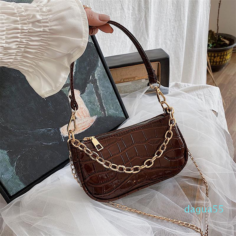 

Ladies Shoulder Bags Crocodile Pattern All-match Messenger Bag Brand Handbags Pu Leather, Coffee color