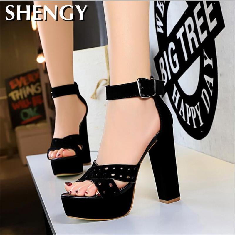 

High-heeled Sandals Ladies Square Heels 2021 Gladiator Party Summer Sexy Women Mesh Comfortable Waterproof, Black