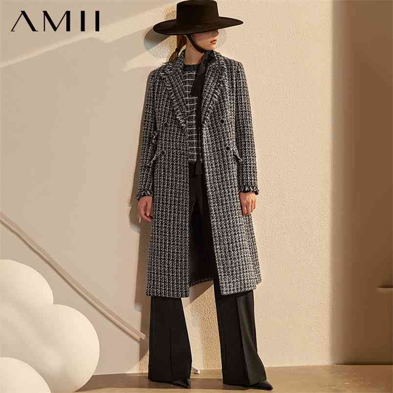 

Minimalism Autumn WInter Temperament Women' Jacket Fashion OLstyle Lapel Plaid Calf-length Coat Female 12070583 210527