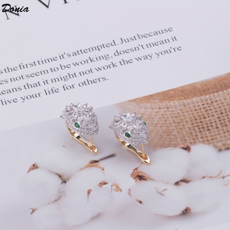 

Donia jewelry luxury stud European and American fashion two-color snake titanium steel micro-inlaid zircon creative designer silver needle e, Golden;silver