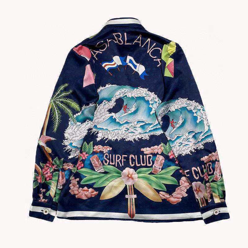 

Casablanca style surf club 21ss wave gradient flower silk couple Long Sleeve Shirt DOU3, Navy