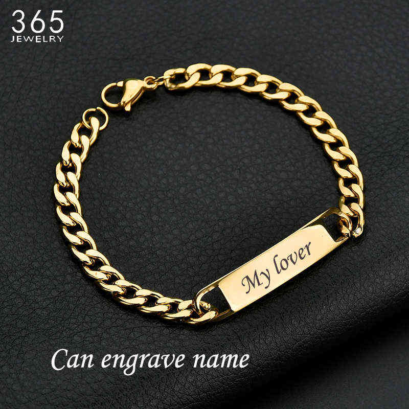 

Fashion Customized Words Bar Chain Bracelet for Men Stainless Steel Adjustable Engraving Name Bangle Party Jewelry