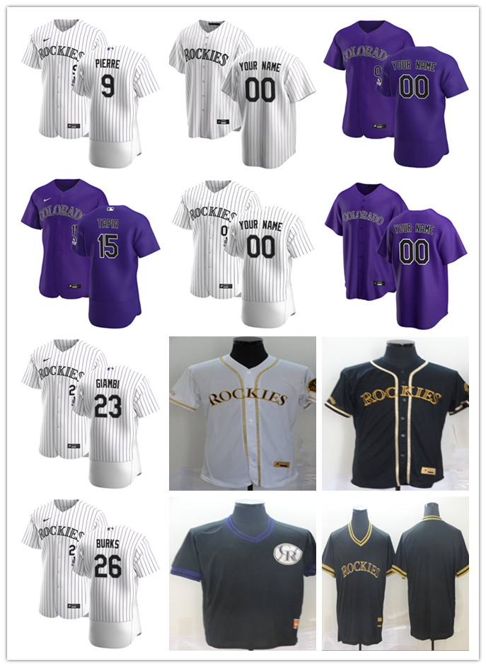 

Men Women Youth Colorado Rockies 15 Raimel Tapia 26 Ellis Burks 23 Jason Giambi 9 Juan Pierre Custom Baseball Jersey Blank white purple, Blue;black