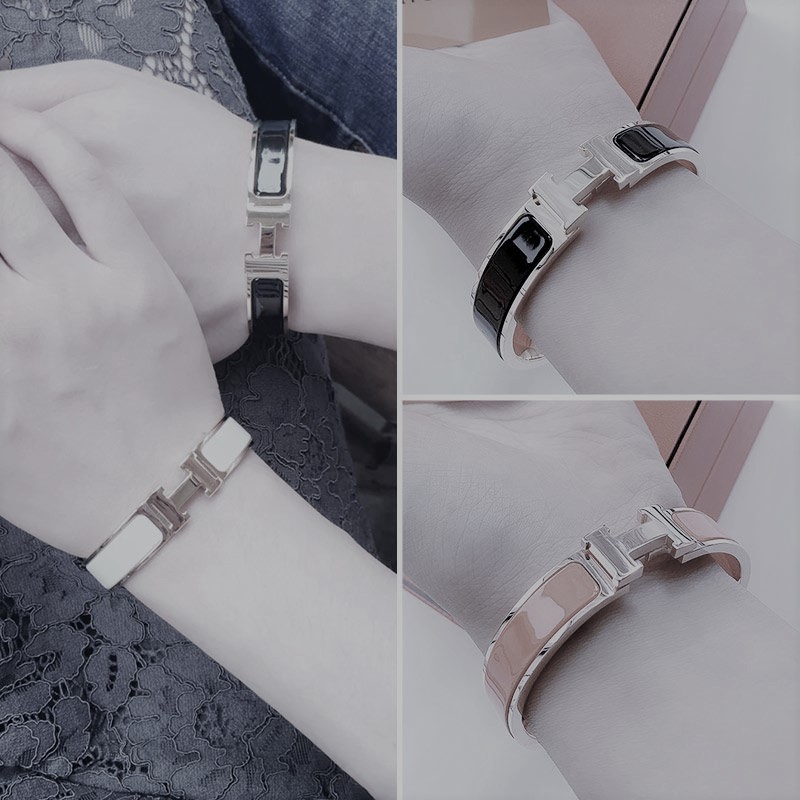 

Aimajia red same H letter classic Enamel women's 18k rose gold couple Bracelet 4PJL, Black