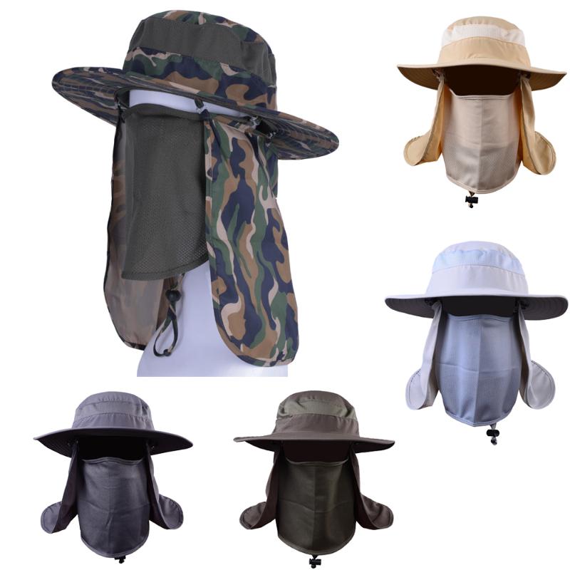 

Stingy Brim Hats Sun Cap Men\s Fishing Hiking Rain Hat Outdoor UV Protection Face Neck Flap Handsome Sunbonnet Men, Army green