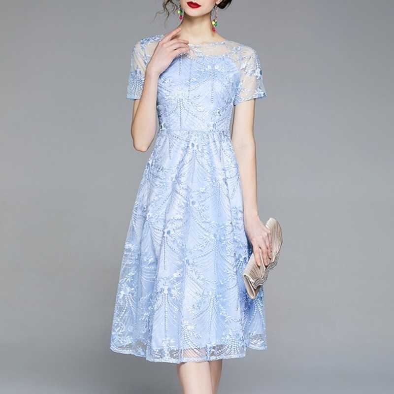 

ZAWFL Runway Embroidered Dresses Women Short Sleeves Sheer Mesh Embroidery Party Vintage Bohemian Vestidos De Festa 210525, Picture color