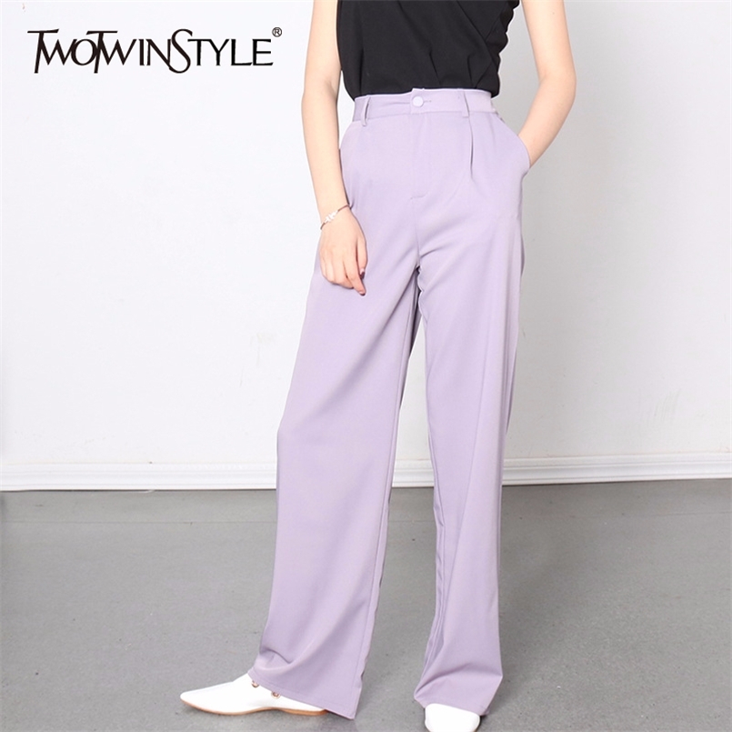 

Elegant Casual Trousers For Women High Waist Button Oversized Straight Pants Female Spring Fashion 210521, As picture