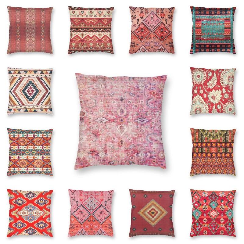 

Cushion/Decorative Pillow Antique Traditional Pink Oriental Moroccan Style Case Home Decor Boho Geometric Tribal Cushions For Sofa Pillowcas, 22