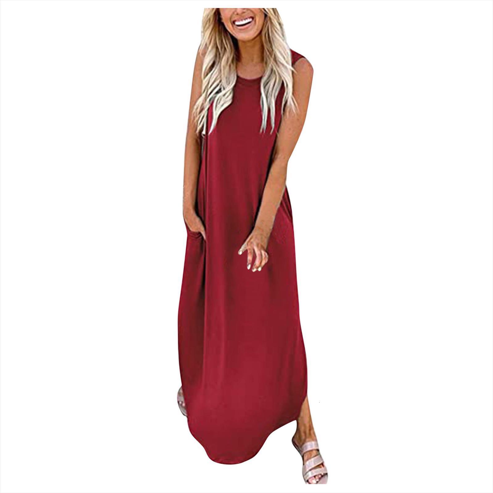 

plus size 5xl long women dresses vintage sleeveless solid maxi casual t shirt summer loose sundress side slit vestidos, Black;gray