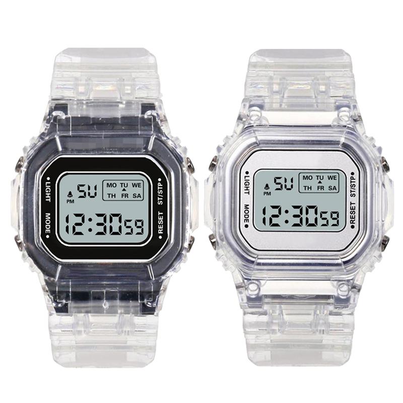 

Fashion Men Women Watches Gold Casual Transparent Digital Sport Watch Lover's Gift Clock Children Kid's Wristwatch Female Wristwatches, Slivery;brown