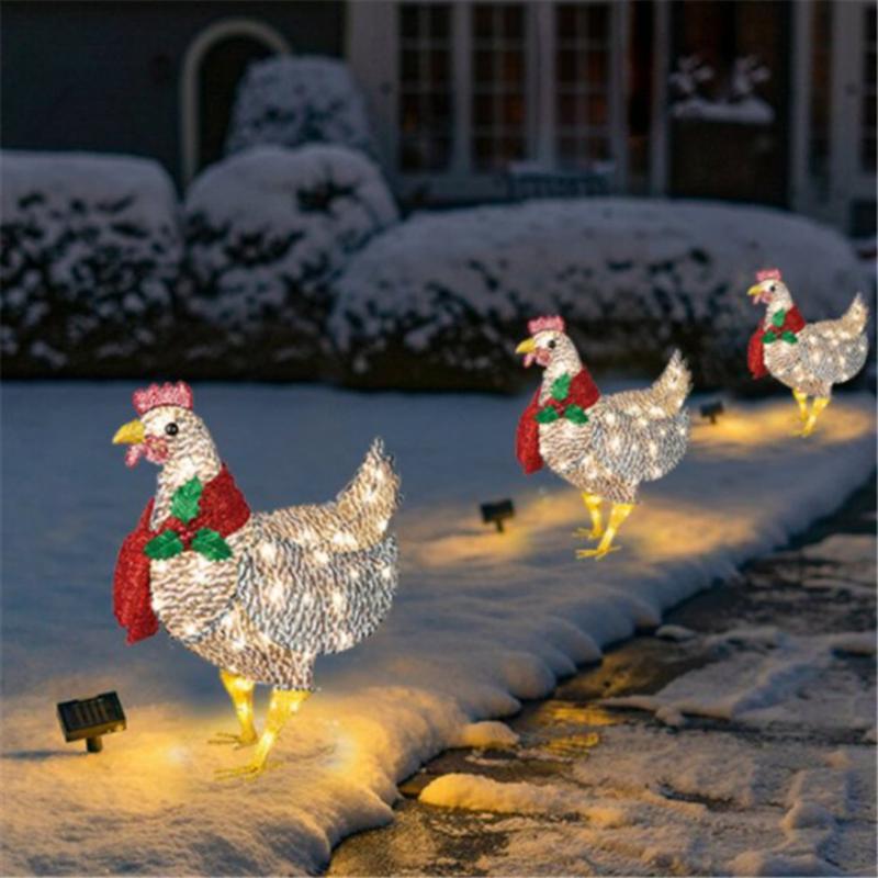 

Christmas Decorations Light Up Chicken With Scarf Outdoor Garden Courtyard Decoration Acrylic Sculpture