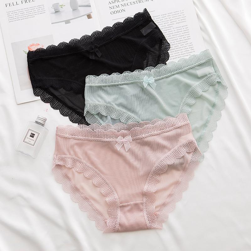 

Women's Panties Sexy Lace Ladies Mesh Ultra-thin Bow-shaped Fashion Low-rise Female Underwear Breathable Girls, Black