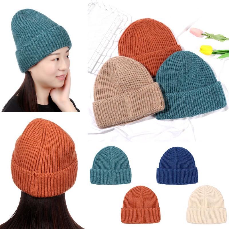 

Beanies Women Large Size Winter Hat Wool Warm Thickened Pure Color