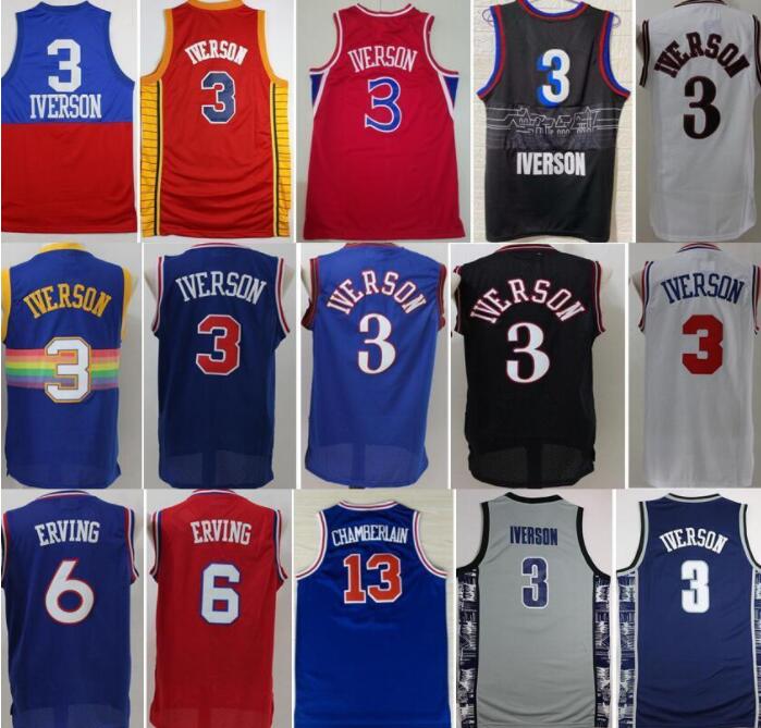 

Georgetown Hoyas College Allen Iverson Jerseys 3 Men Basketball Dr J Julius Erving 6 Wilt Chamberlain 13 Blue Black White Red Good Quality, Colour 1