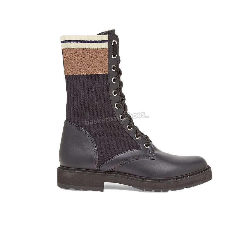 Femmes Rockoko Designer Bottes de combat Tissu extensible Cuir noir Bottes de moto Inserts Contraste Sports Stripes Bottines Taille 35-42