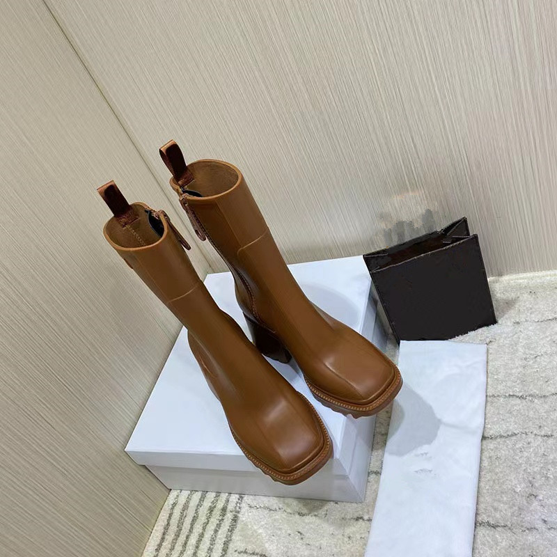 

designer boots Luxury winter Boot Women leather Womens chunky heel 6cm high shoes Girl classic Snow Bootss wholesale size 8 top quality, Grey
