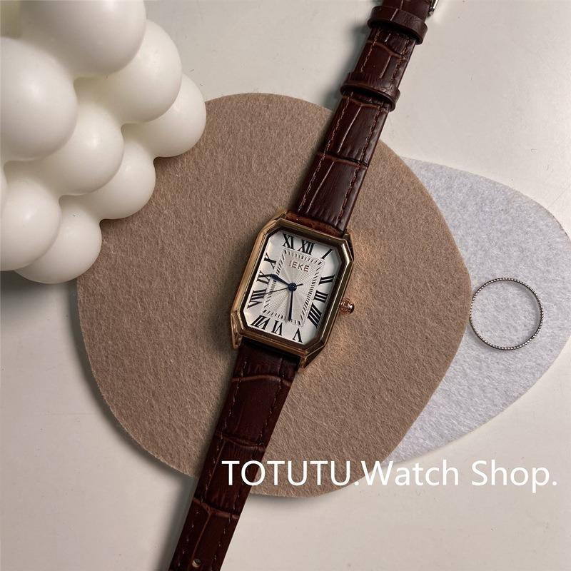 

Wristwatches 7Rings Classic Vintage Style Casual Minimal Watch For Woman Niche Adjustable Leather Alloy Square Fashion Wristwatch Female, Brown