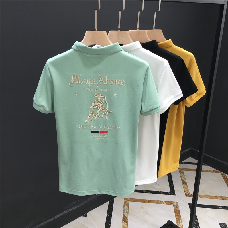 

of the Ox New Year Edition Lapel short sleeve t-shirt men's high-end embroidery slim fit trend polo shirt tide brand summer, White