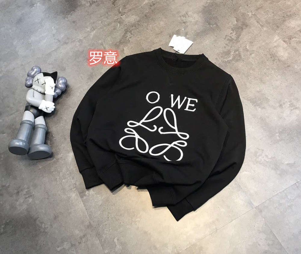 

High quality 1:1 hoodie Straight tube Chao brand Luo Yijia round neck urban leisure embroidery Pullover Korean black cotton sweater for men and women
