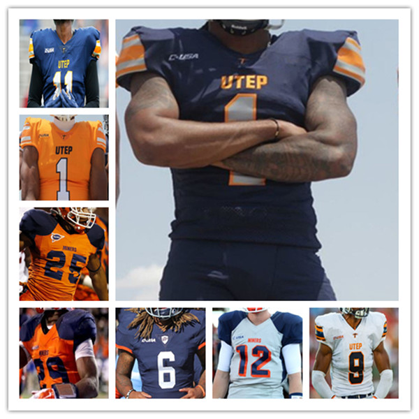 

2021 College UTEP Miners Football Jersey Gavin Hardison Ronald Awatt Jacob Cowing Dy'vonne Inyang Quardraiz Wadley Deion Hankins Calvin Brownholtz Justin Garrett, Men navy