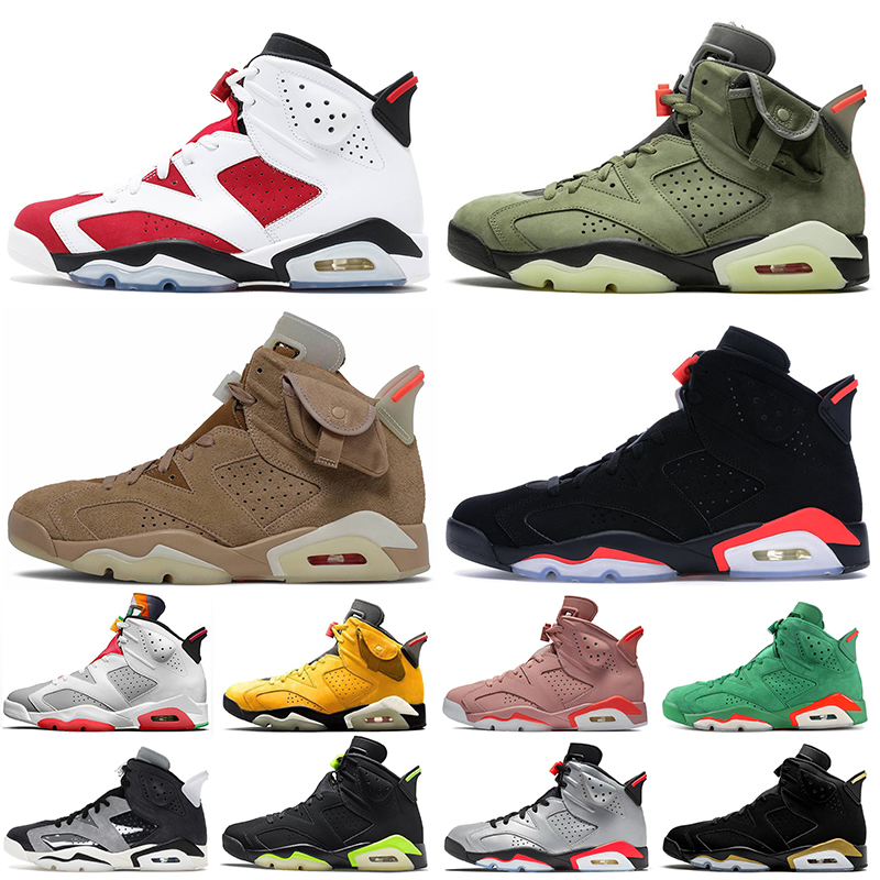 

2021 Jumpman Women Mens Basketball Shoes 6s Carmine 6 Travis Scotts British Khaki Tech Chrome Black Infrared DMP Glow Hare Gatorade Trainers Sneakers, #41 travis 40-47