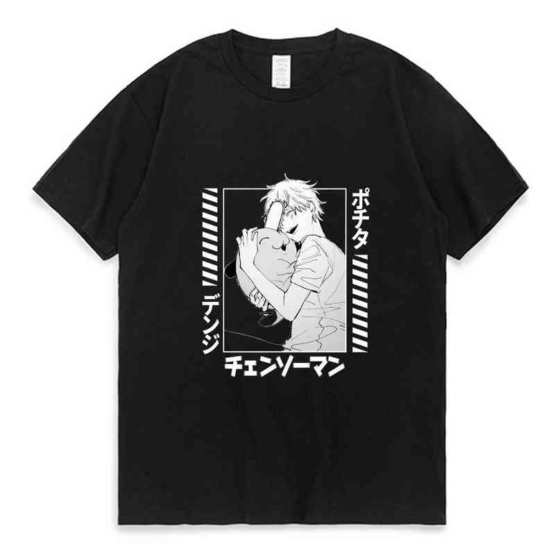 Denji Pochita Chainsaw Man Anime T-shirt Mode Imprimer T-shirt Femmes / Hommes Casual Streetwear Noir À Manches Courtes T-shirts Tops Homme G2202