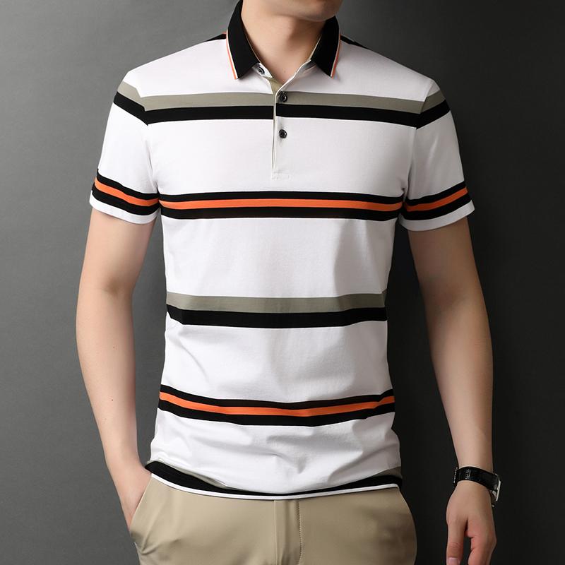 

Striped Shirt Fashion Men 2021 Top Quality Summer Short Sleeve 's Men's Brand 97% Cotton 3 Color Size -4XL Polos, Blue