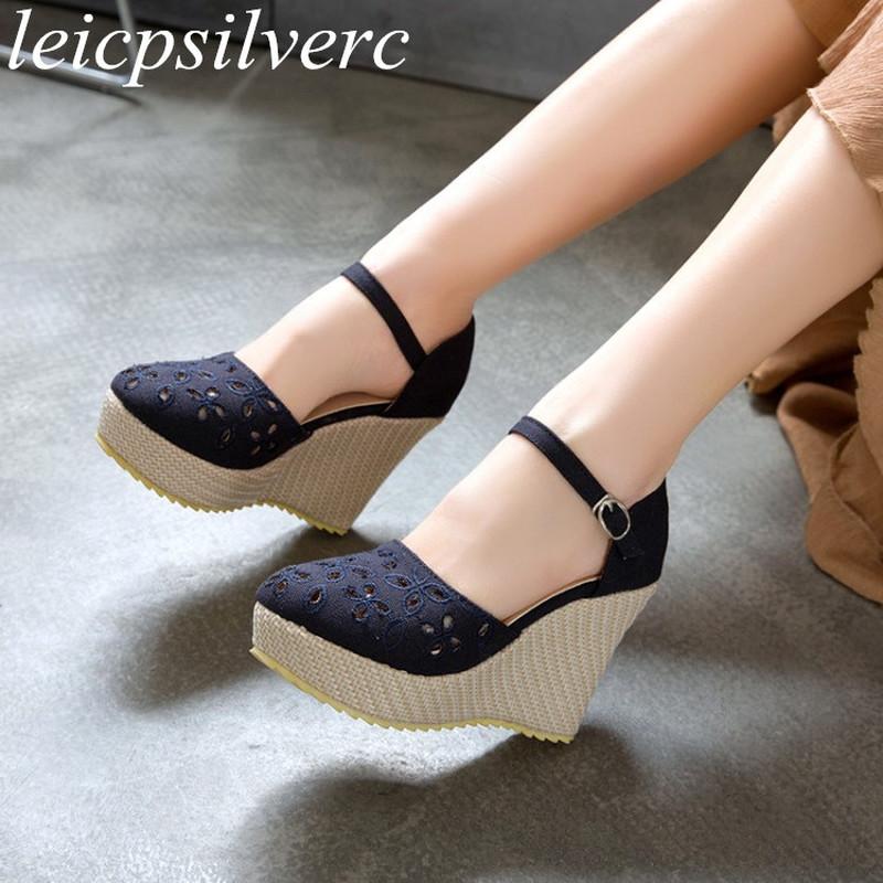 

Dress Shoes Women's Pumps Super High Heels Round Toe Platform Wedges Flock D'Orsay Two-piece Spring Autumn 2021 Sexy Fashion Casual Black