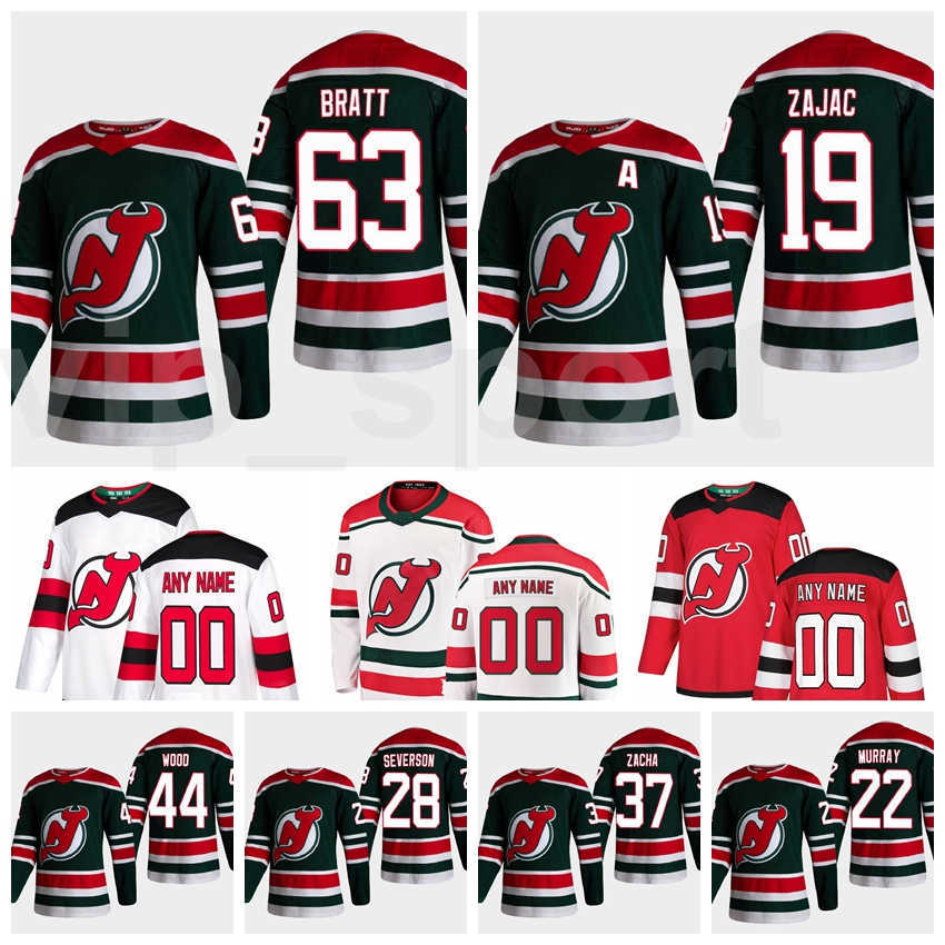 

Reverse Retro Hockey New Jersey Devils 63 Jesper Bratt Jersey Stitched 19 Dawson Mercer 37 Pavel Zacha 28 Damon Severson 44 Miles Wood, White