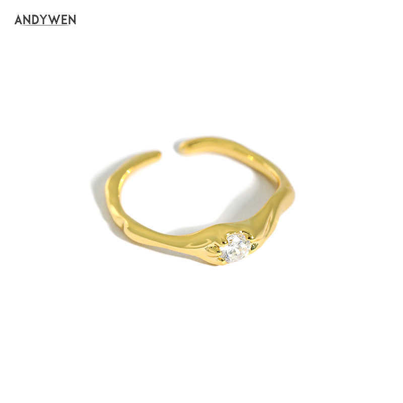 

Andywen 925 Sterling Silver Gold One Zircon Irregular Geometric Resizable Rings Women Fashion Fine Jewelry Luxury Jewels 210608