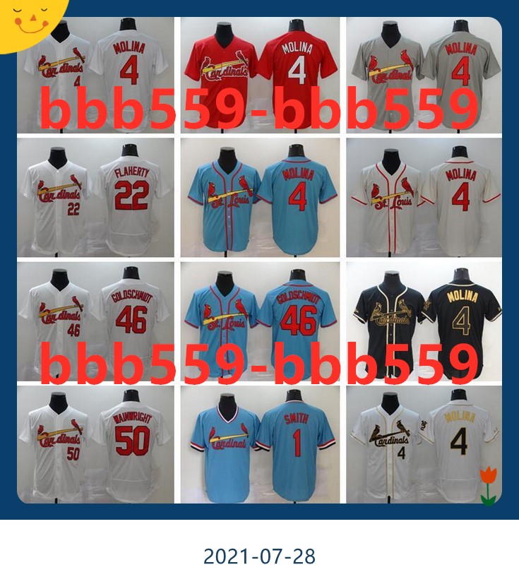 

Men 2020 Baseball 4 Yadier Molina Jersey 46 Paul Goldschmidt 1 Ozzie Smith 50 Adam Wainwright Red White Grey Blue, 1 blue