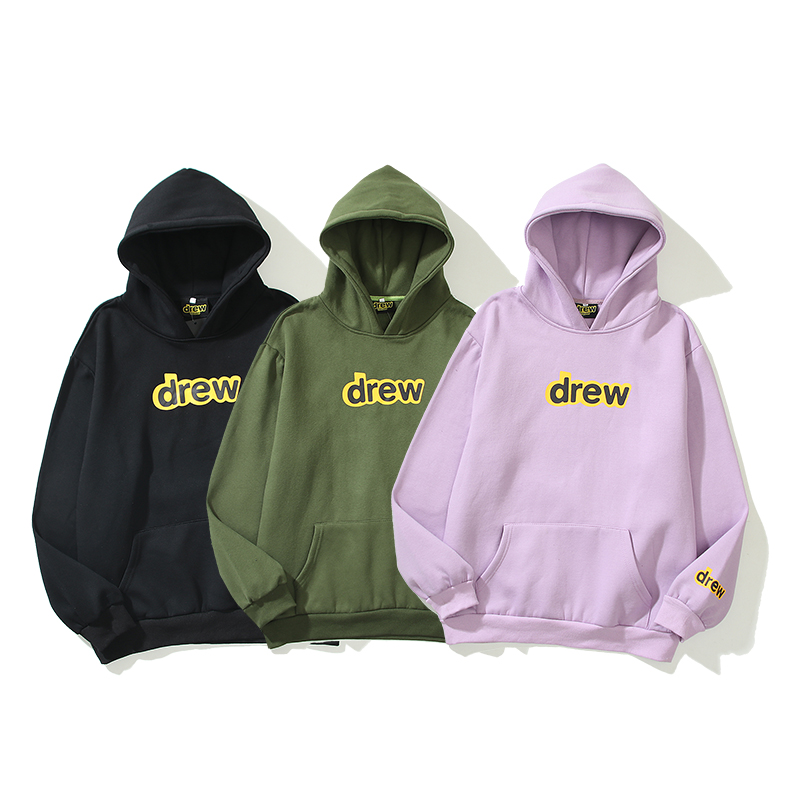 

Drew House embroidery women men hoodies sweatshirts hip hop hooded womens mens Smile Printing Long loose sleeve pullover streetwear, Black
