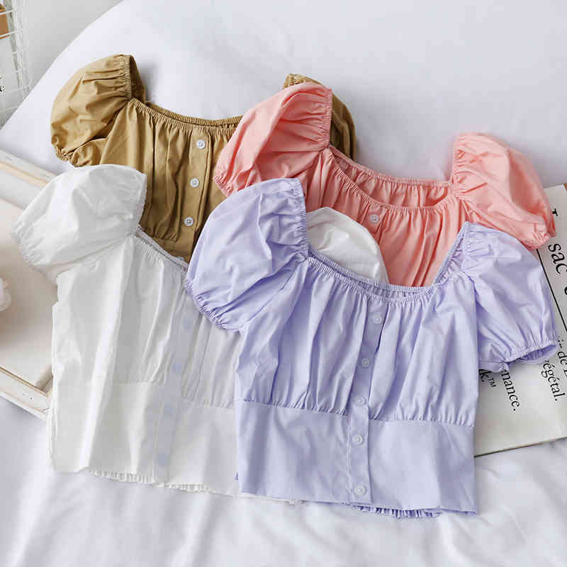 

Buttoned Up Shirt Slash neck Pleated Blouse Casual Loose Knorean Style Spring Tops Chiffon For Women 210518, Black