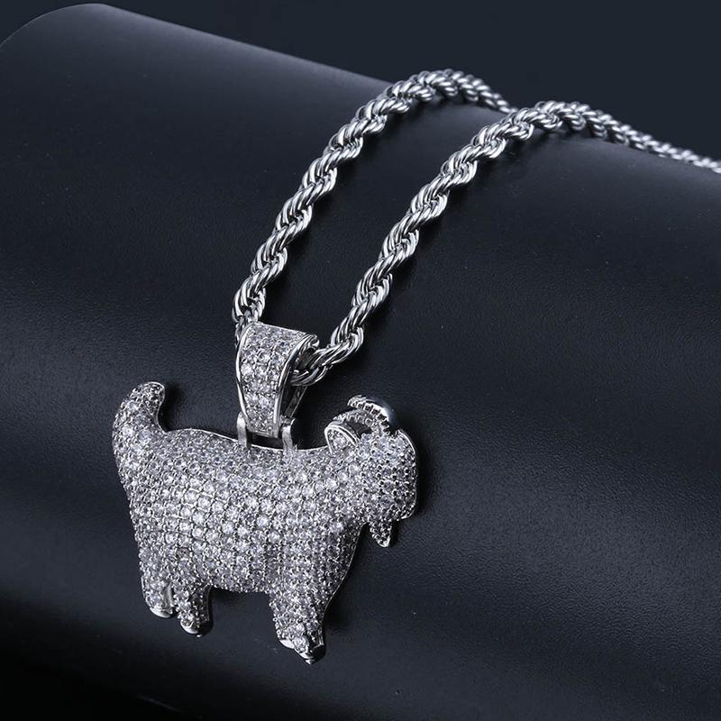 Pendant Necklaces Iced Zircon Animal Goat Gold Color Copper Material Micro Inlay CZ 24inch Twist Chain Men Women Hip Hop Jewelry-image-706606075