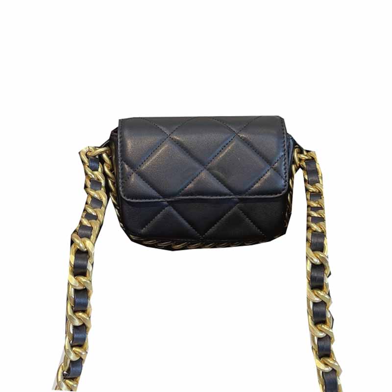 

Mini Flap Designer Shoulder Bag Women Genuine Leather Solid Color Classic Handbags Unbeatable Timeless Gold Metal Thick Chains Design Crossbody Bag Tote Bags 15CM, Black
