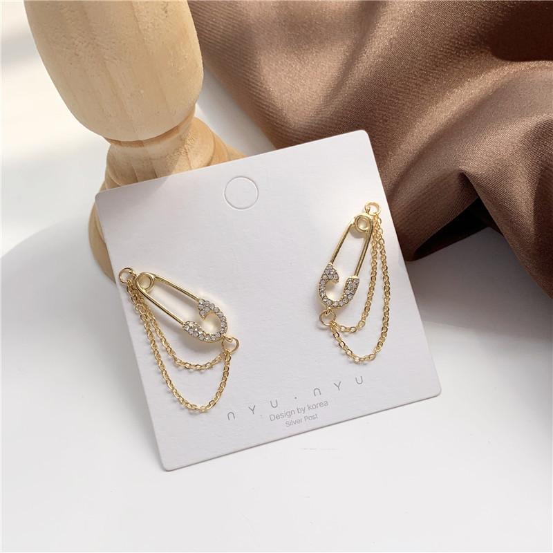 Dangle & Chandelier DAVINI 1pair Minimalist Paper Clip Stud Earrings Long Tassel Chain Personality Fashionable Girl Jewelry Gift-image-701888714