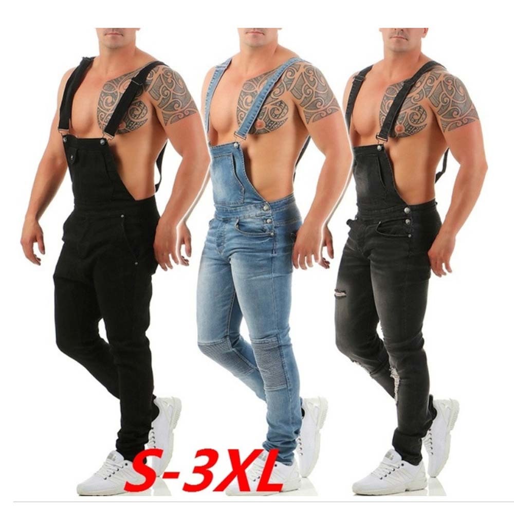 

Men' Jeans -XXXL overalls men stylist personality hole denim jumpsuits street fashion men' jeans trousers plus size UFS6, Black