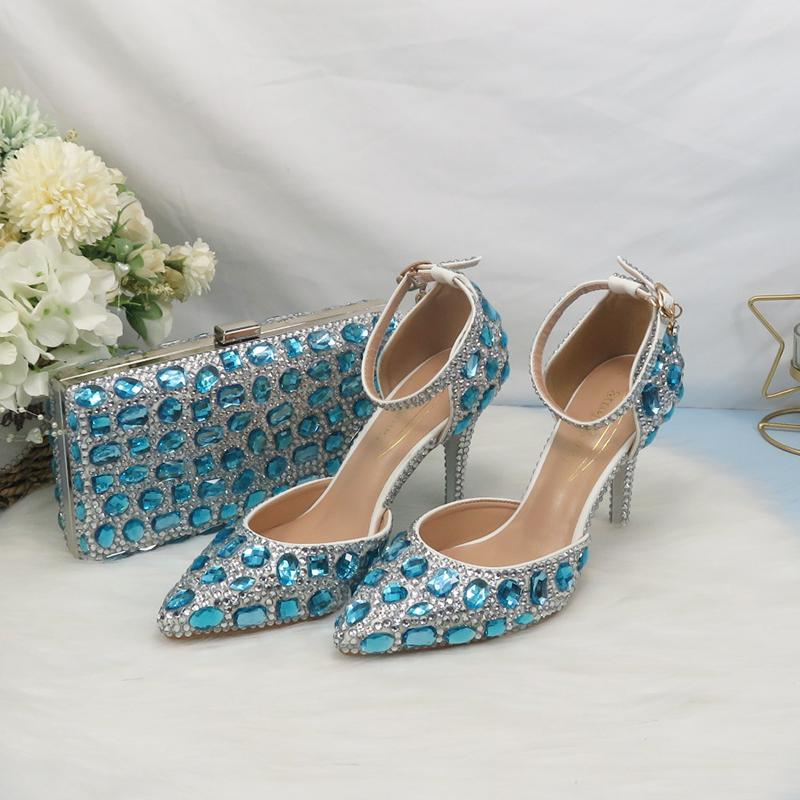 

Dress Shoes BaoYaFang Pointed Toe Ladies Bridal Wedding With Matching Bags Fashion Ankle Strap Women Summer Party Woman, 7cm shoe and bag