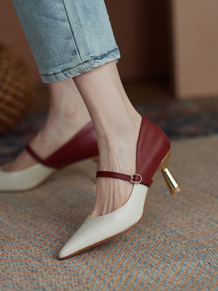 

High Heels Color-blocking Stiletto Sexy Comfortable Triangle Heeled Party Wedding Shoes 2021 Women Luxury Simplicity Pumps Dress, Chocolate