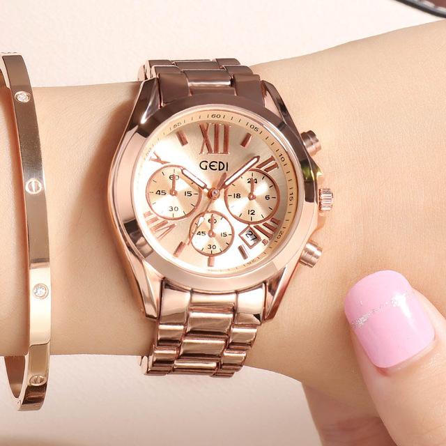 

Watch Women Top Luxury Rose Gold Quartz Ladies Watches Stainless Steel Casual Fashion Bracelets Wristwatches