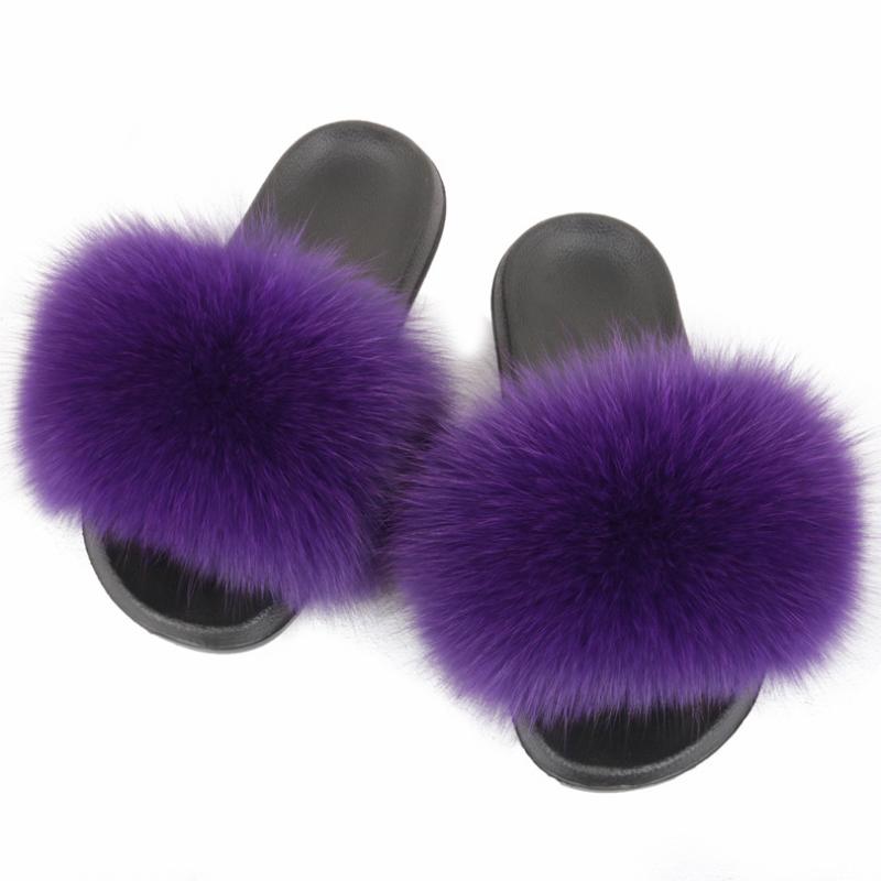 

Slippers Women Fur Heart-shaped Mixed Colors Fluffy Real Slides Female Sandals With Home Cute Plush Shoes, Black