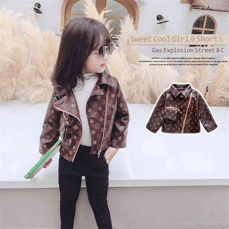 

INS Kids Boys Girls PU Leather Jacket Designers Vintage Retro Motorcycle Jackets Autumn Winter Zipper Coat with Front Pocket Outwear Boutique Lapel Tops G98D546, Color